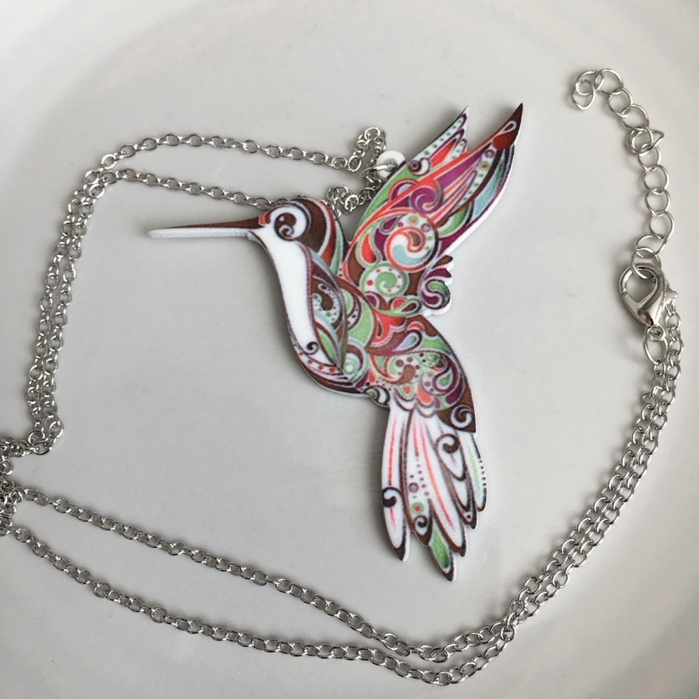 Colorful hummingbird necklace